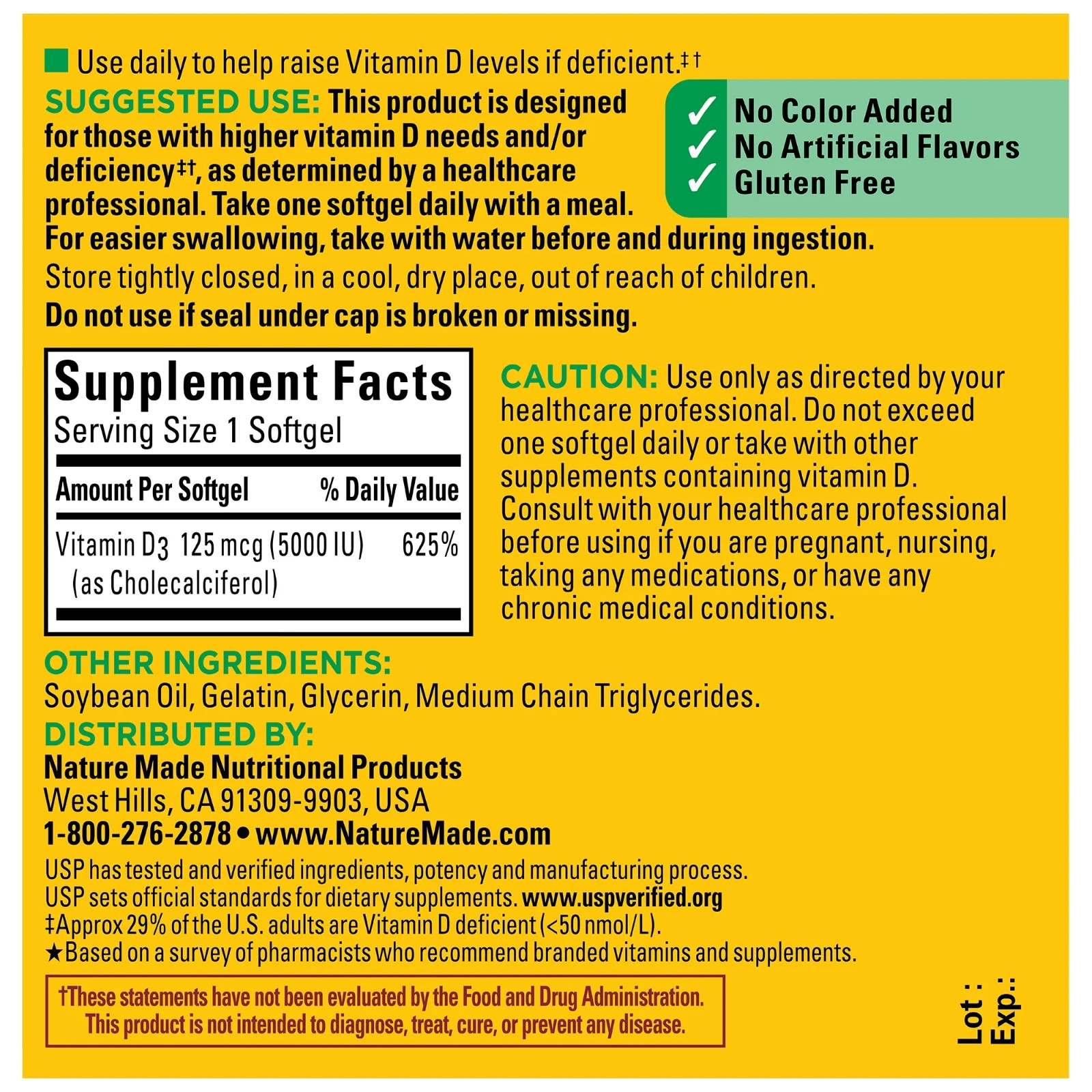 Nature Made Extra Strength Vitamin D3 5000 IU (125 mcg) Softgels, 100 Count, 1PK