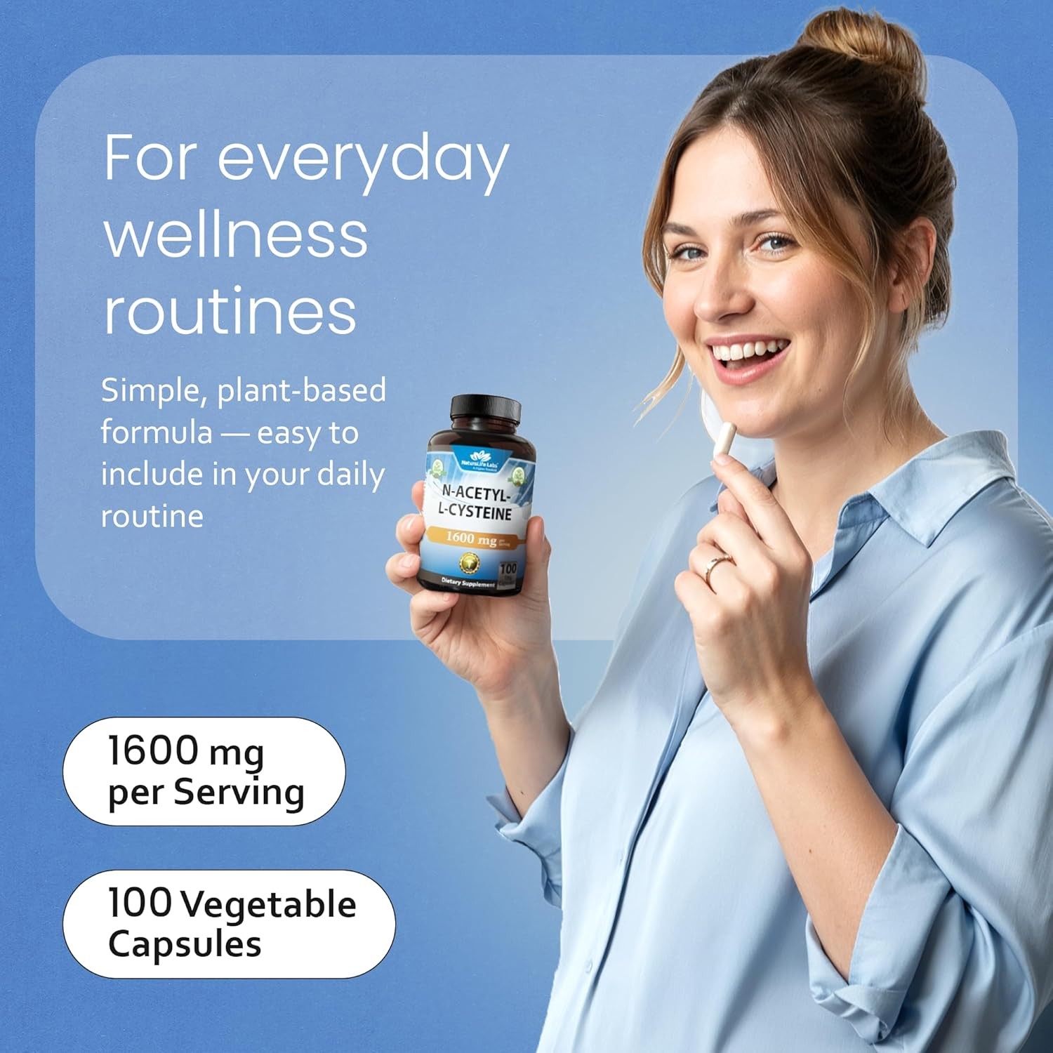 N-Acetyl-L-Cysteine (NAC) 1600 Mg – 100 Capsules, Non-Gmo & Gluten-Free