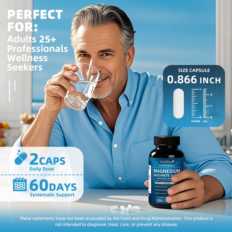 Magnesium Glycinate 500mg Capsules Gentle on Stomach For Sleep, Stress Relief
