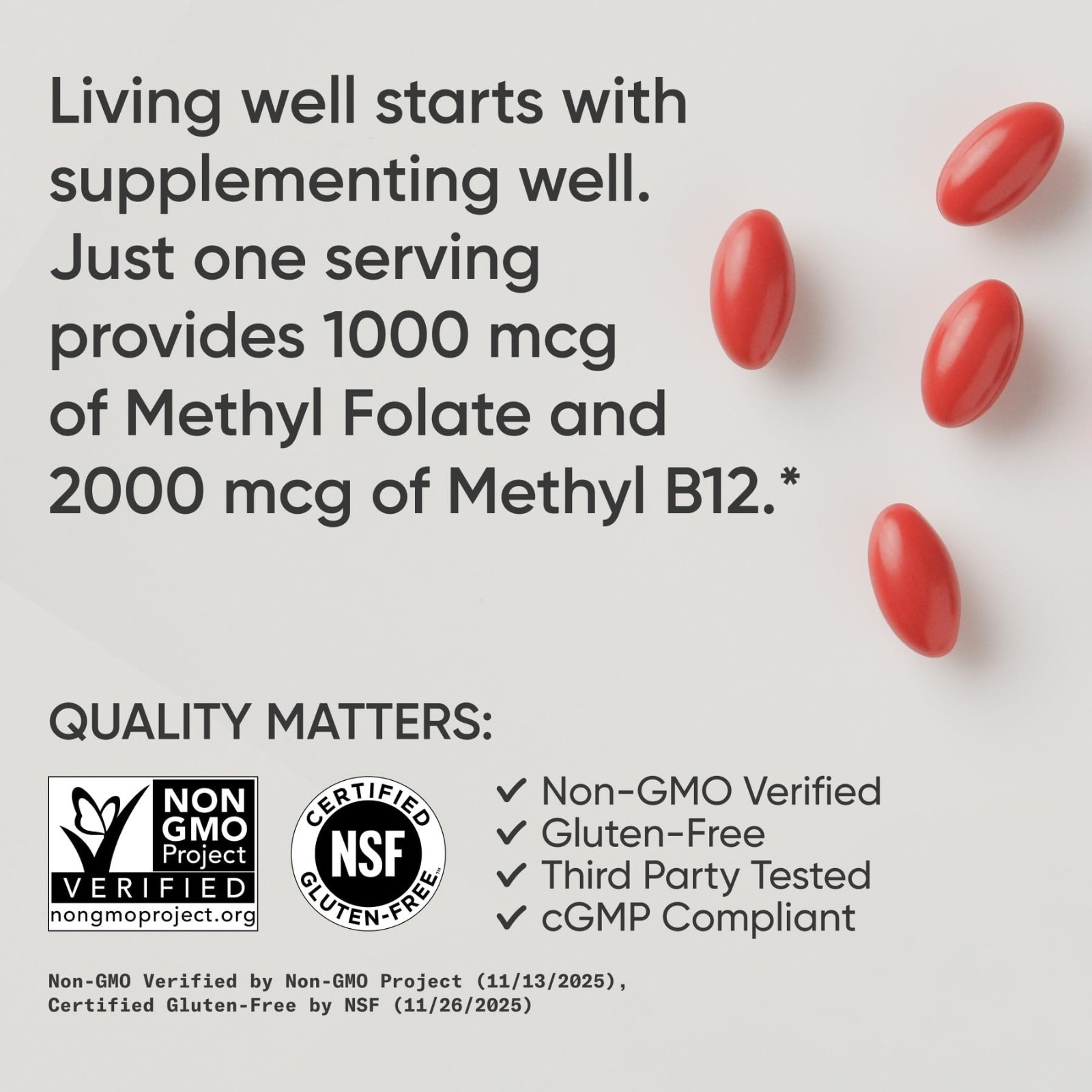 Methyl Folate & B12 1000 mcg + 2000 mcg for Energy Support – Vegan, Non-GMO, 90