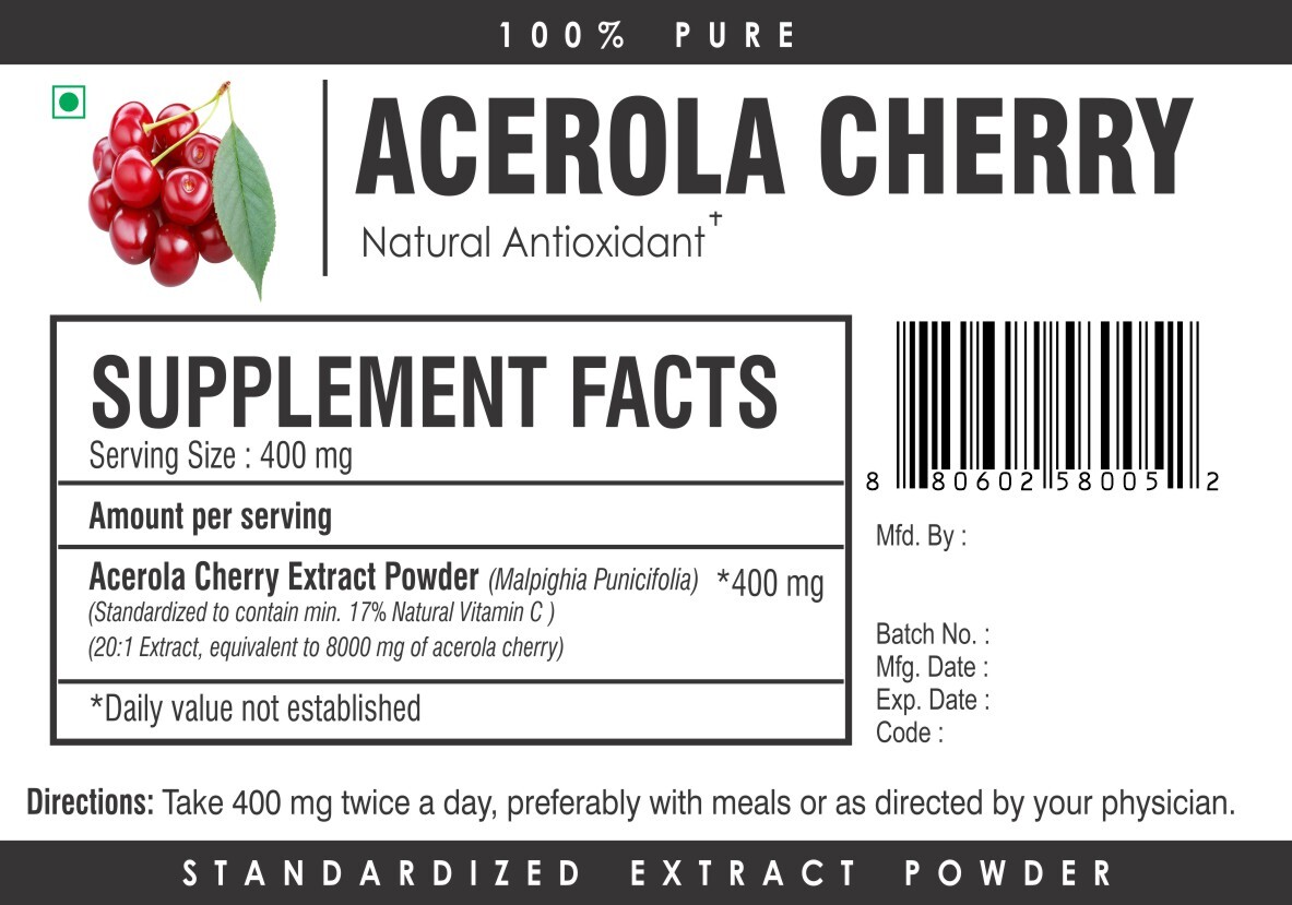 100% Natural Acerola Cherry Powder Extract – Vitamin C Antioxidant Support