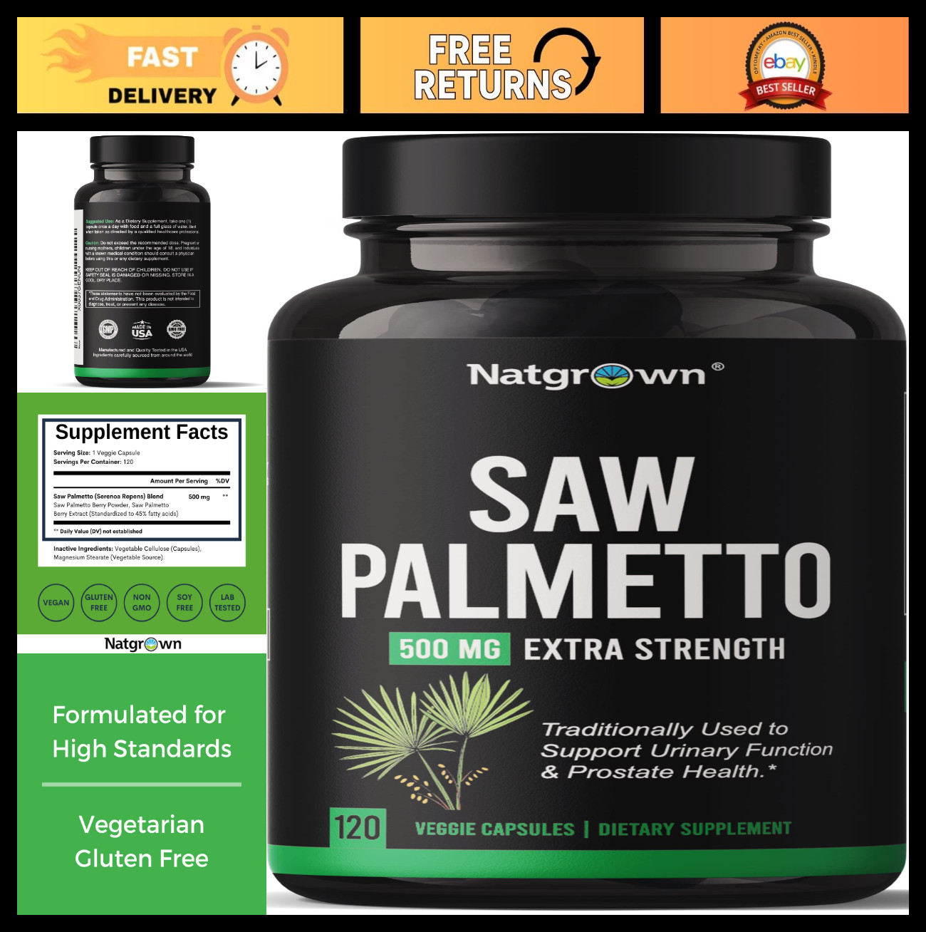 Saw Palmetto 500mg for Men – Prostate Health, DHT Blocker, Urinary Support, 120