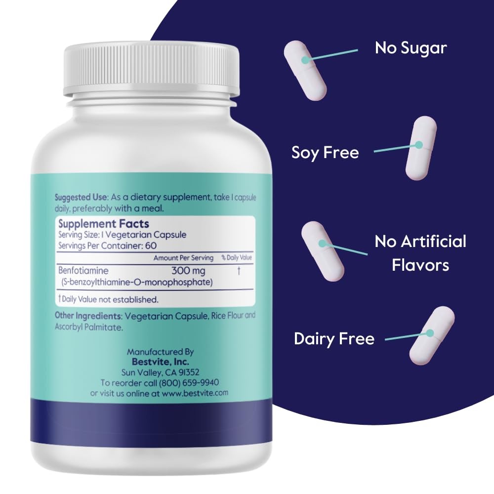BESTVITE Benfotiamine 300mg 180 Veg Caps 60×3 No Stearates Vegan