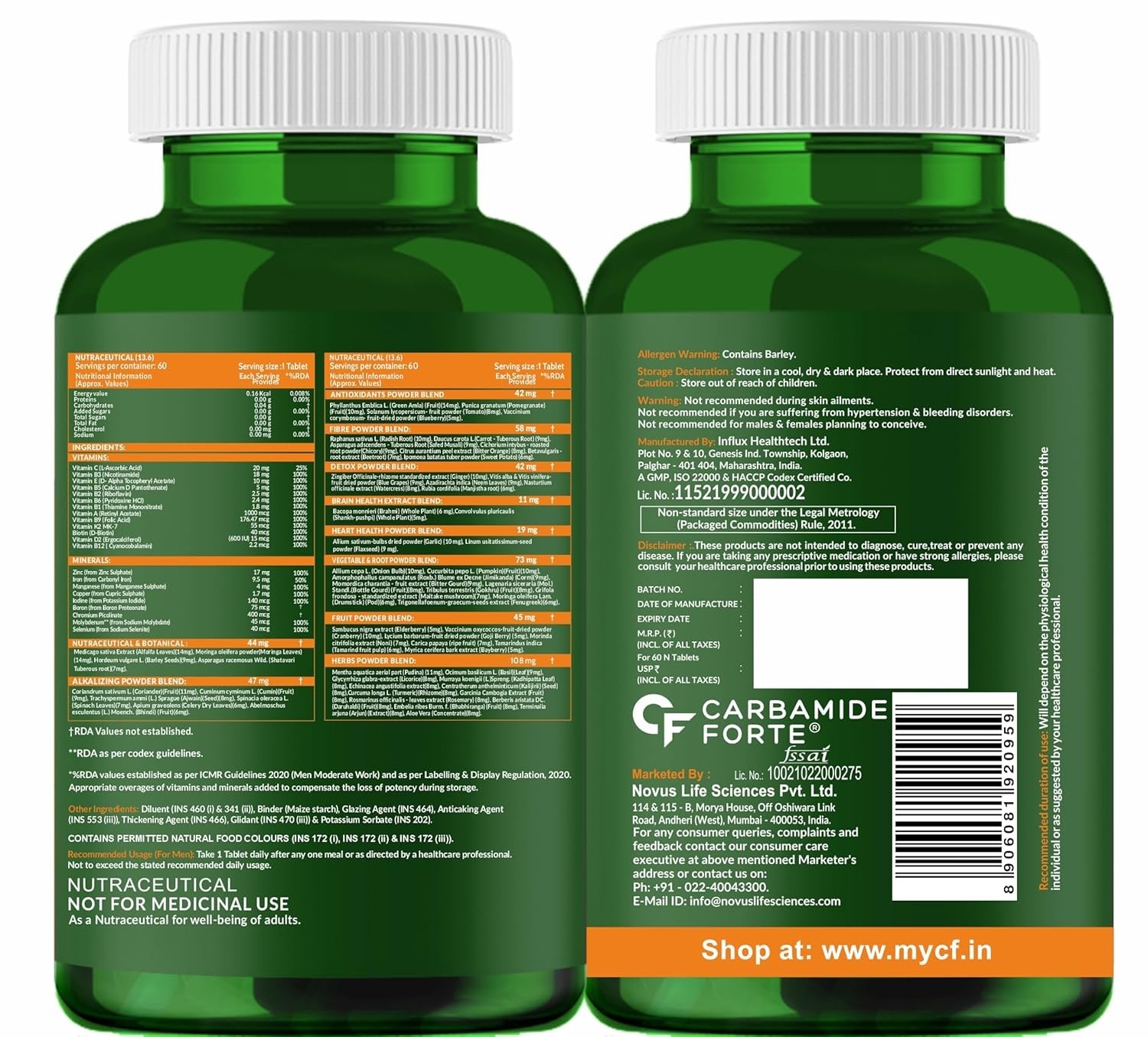 Carbamide Forte Plant Based Multivitamin 82 Ingredients 60 Veg Tablets