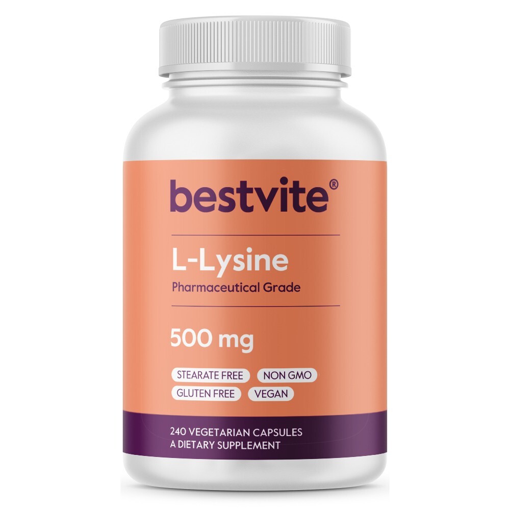 L-Lysine 500mg (240 Vegetarian Capsules)-No Fillers-Vegan-Non GMO-Gluten Free