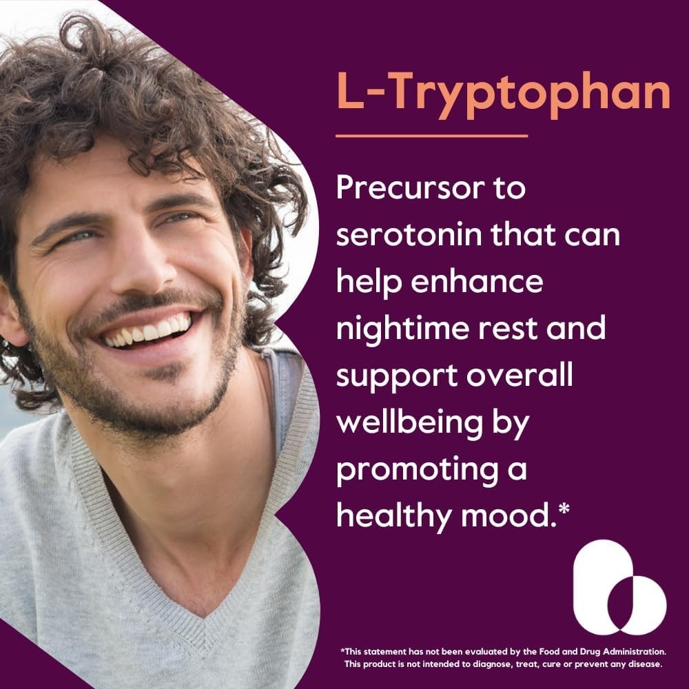 120 Capsules of Non-GMO L-Tryptophan 500mg – , Gluten-Free Relaxation Aid