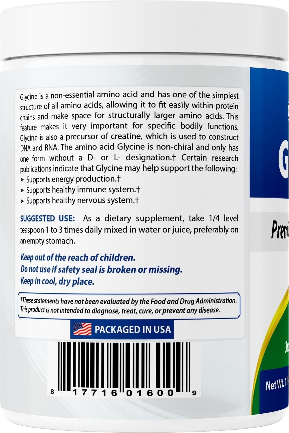 Glycine Powder 1 LB – Pure Relaxation Support & Energy Management, 454 Servings