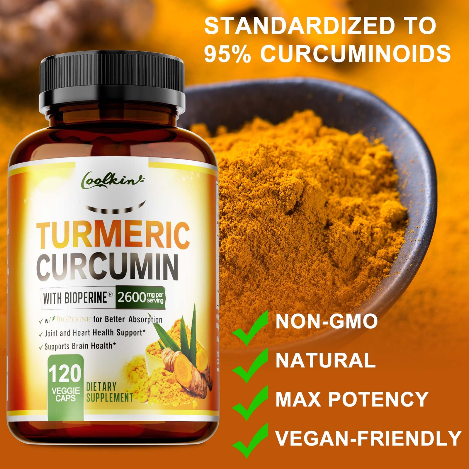 Turmeric Curcumin Highest Potency 95% 2600mg with BioPerine Black Pepper Extract