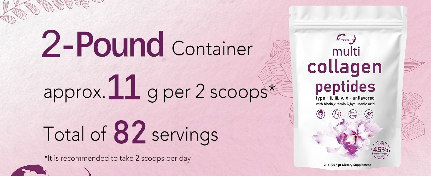 2 lb Multi Collagen Peptides Powder Hydrolyzed Protein Peptide Type I,II,III,V,X
