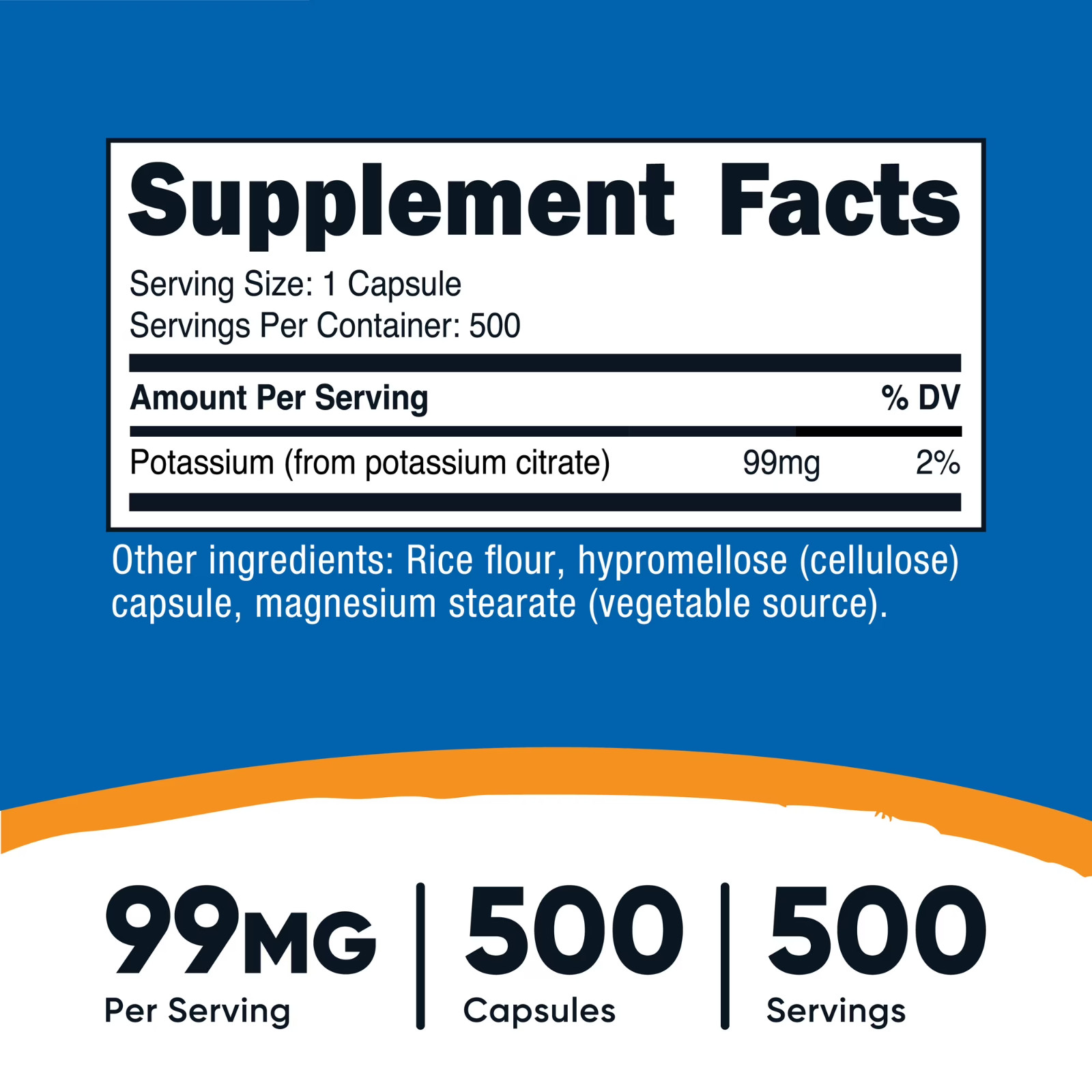 Potassium Citrate 99mg 500 Capsules Non-GMO Gluten Free