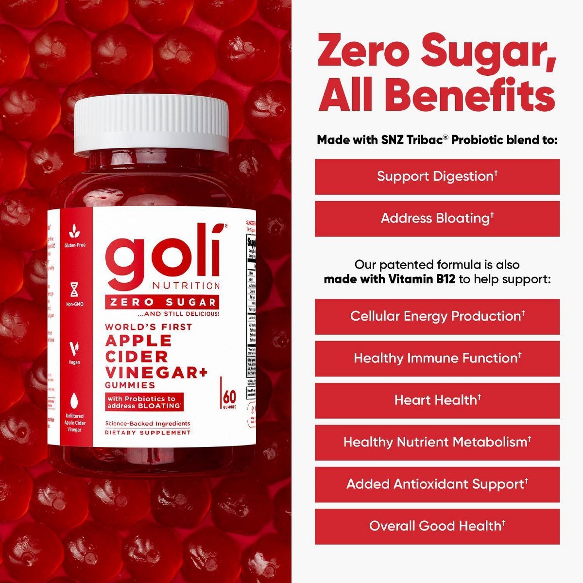 Goli Nutrition Apple Cider Vinegar Sugar Free Dietary Supplement Vegan – 60ct
