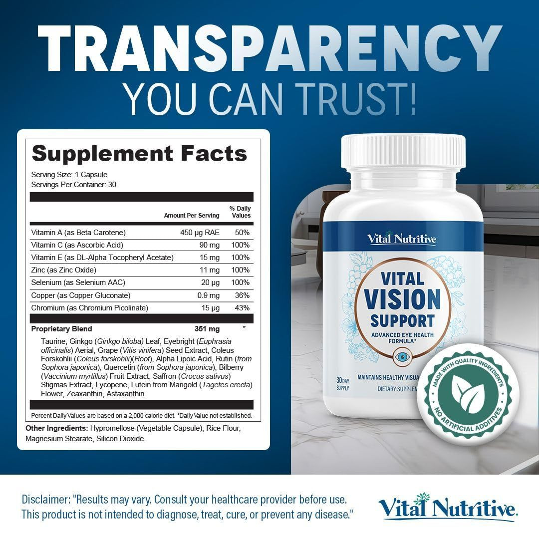 Vital Vision Support – Eye Health Supplement with 30 Count (Pack of 1)