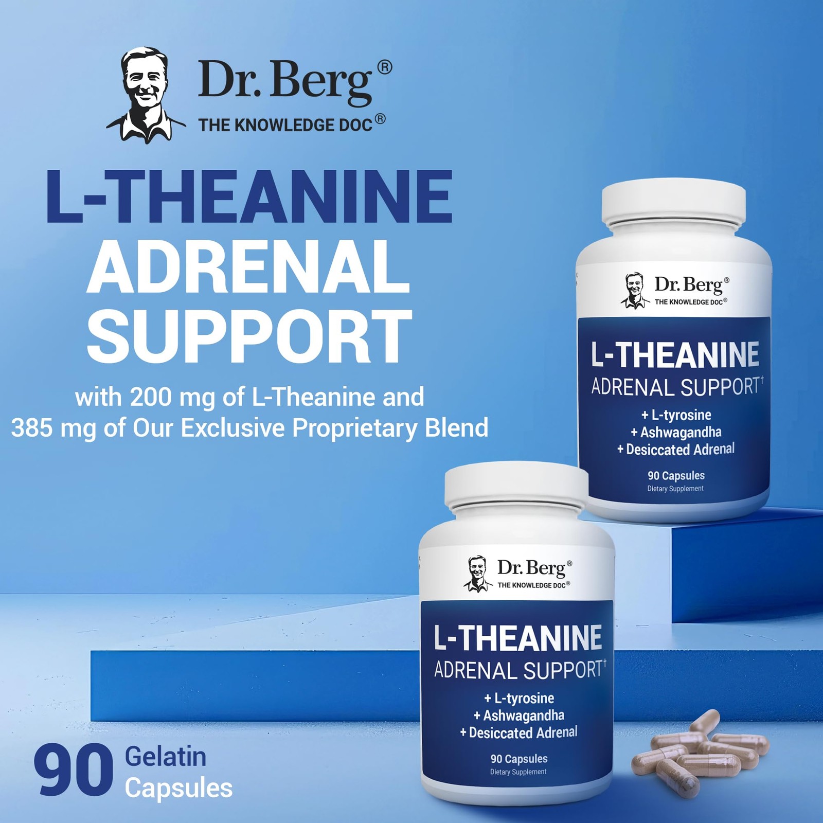 Dr. Berg 200 mg L-Theanine Adrenal Support – 90 Capsules 90 Count (Pack of 1)