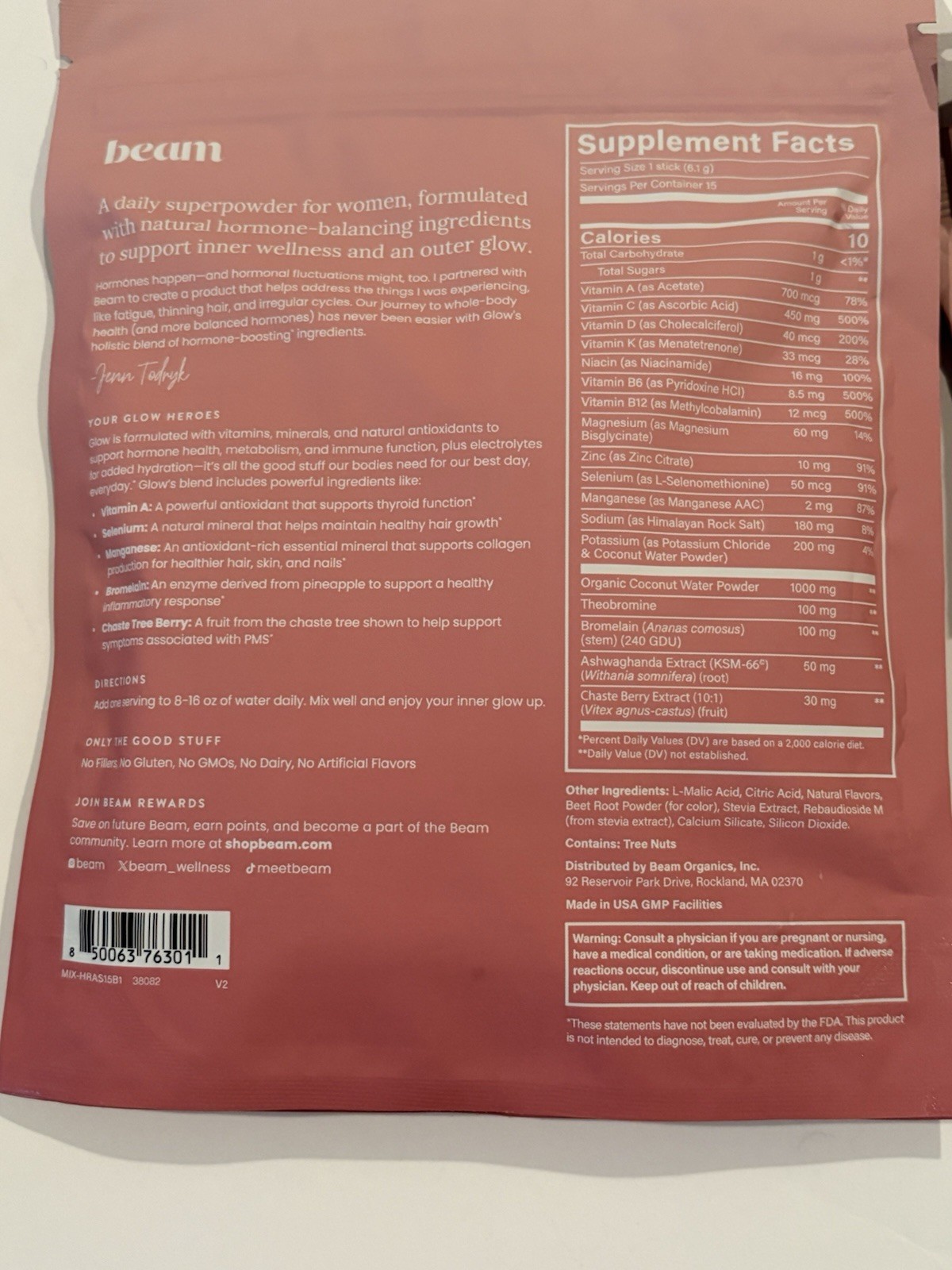 Beam Glow, Raspberry Hormone Balance for Women, Cortisol Support 28 Servings