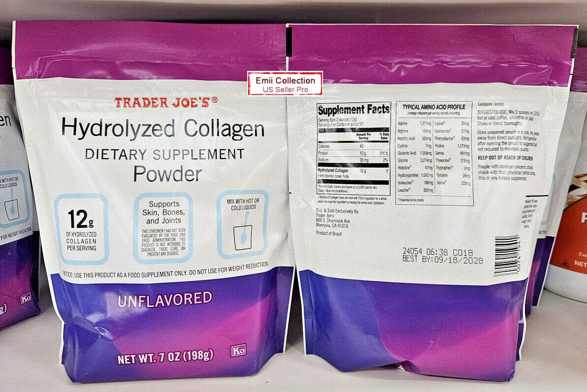 Trader Joe’s Hydrolyzed Collagen Powder Unflavored 7oz 198g (2 Bags)