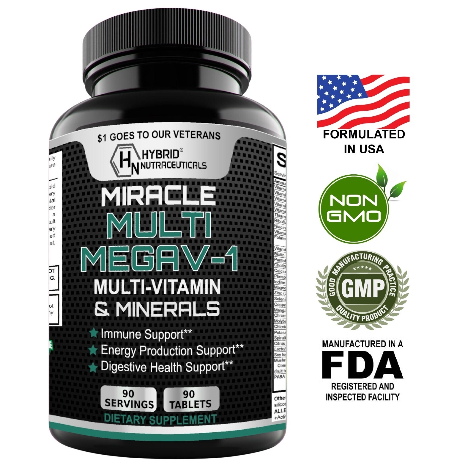 MEGAV-1 Daily Multivitamin-Minerals with Probiotics, Mushroom Complex, 90 Serv