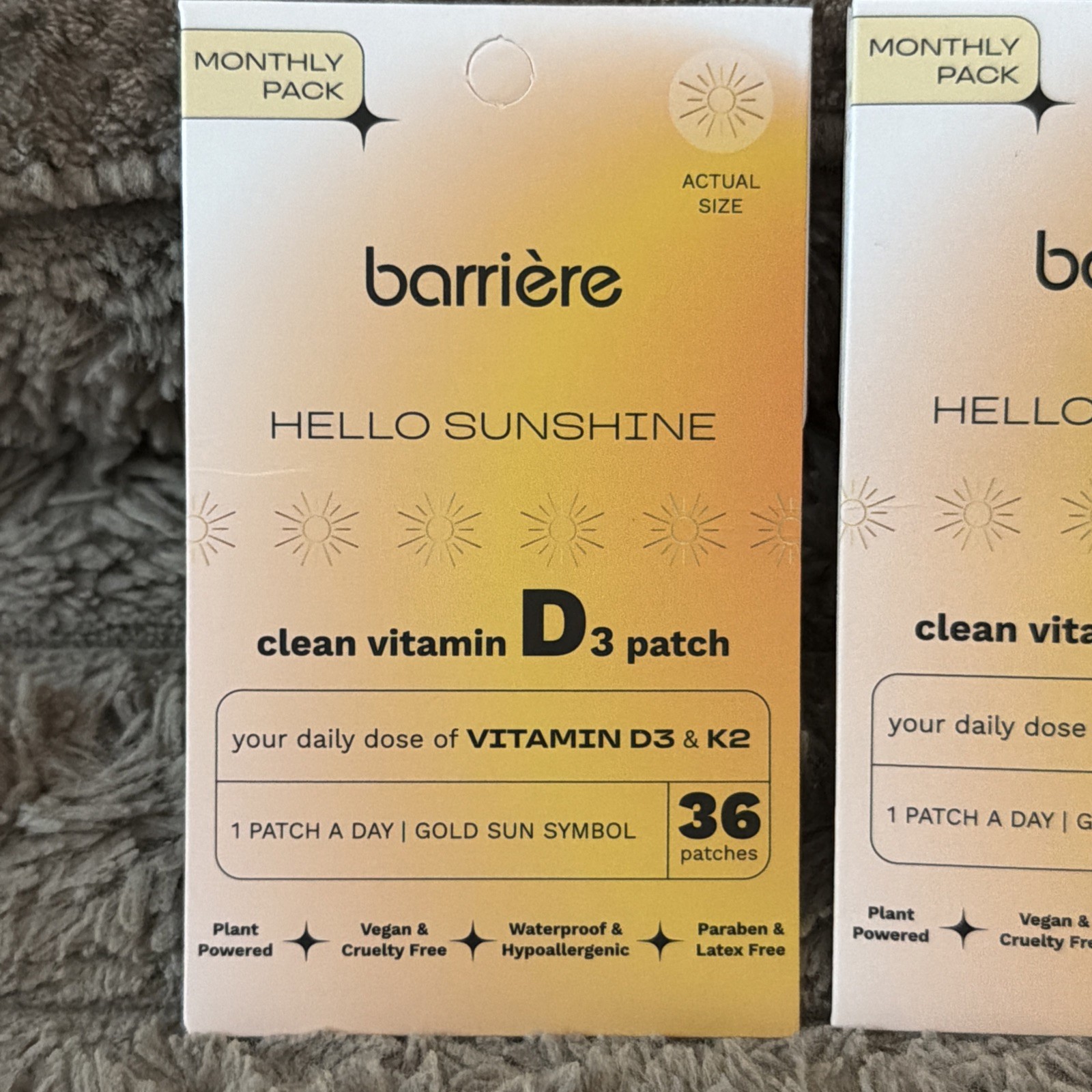 (2) BARRIERE Hello Sunshine clean Vitamin D3 & K2 Patches 36 CT Each – Exp 09/28