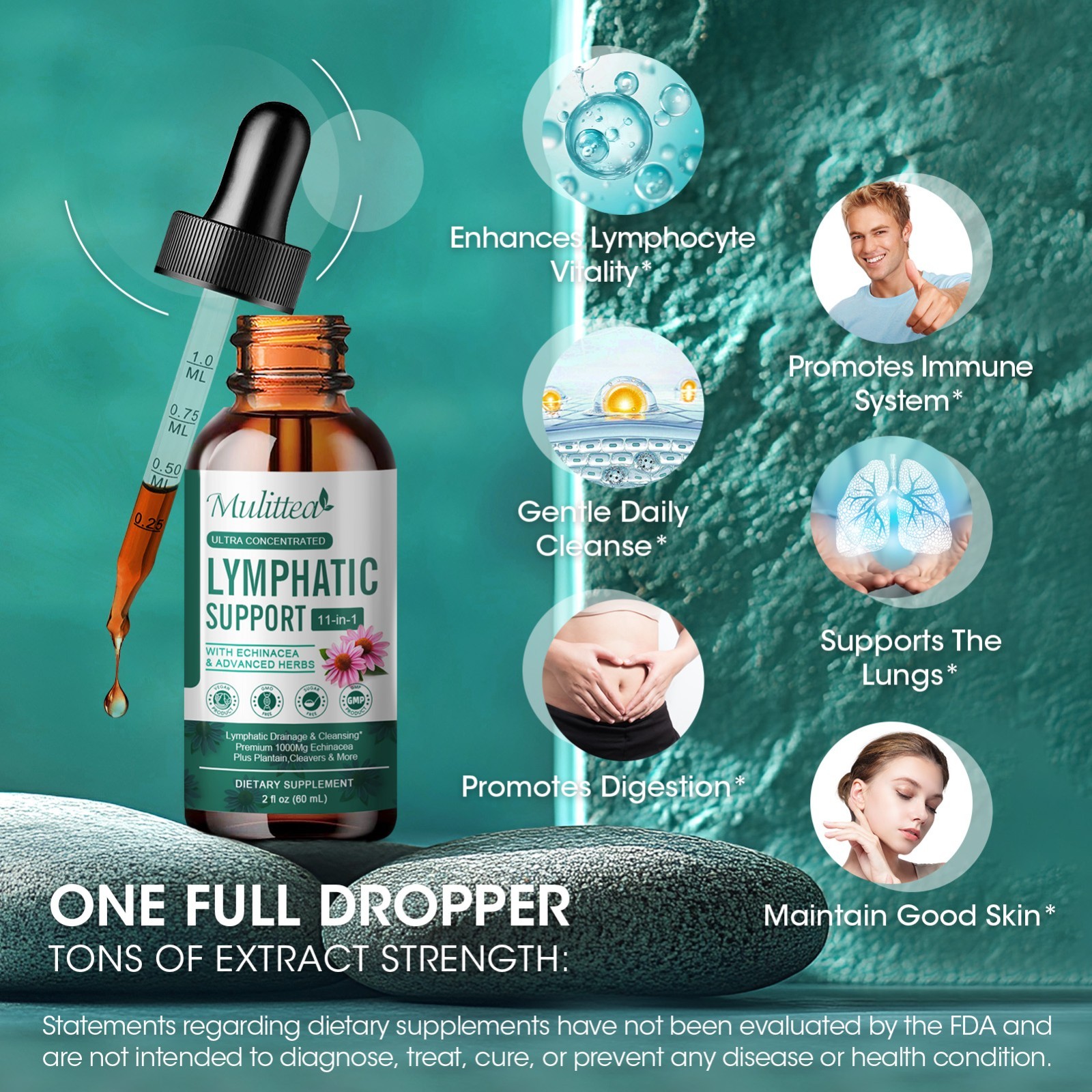 60ML Vegan 11-in-1 Lymphatic Drainage Supplements-Lymph System Support Non-GMO