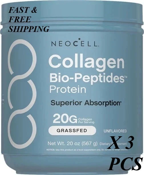 2 BOTTLES–NEW NeoCell Collagen Bio-Peptides Protein Supplement Grass Fed,-20Oz