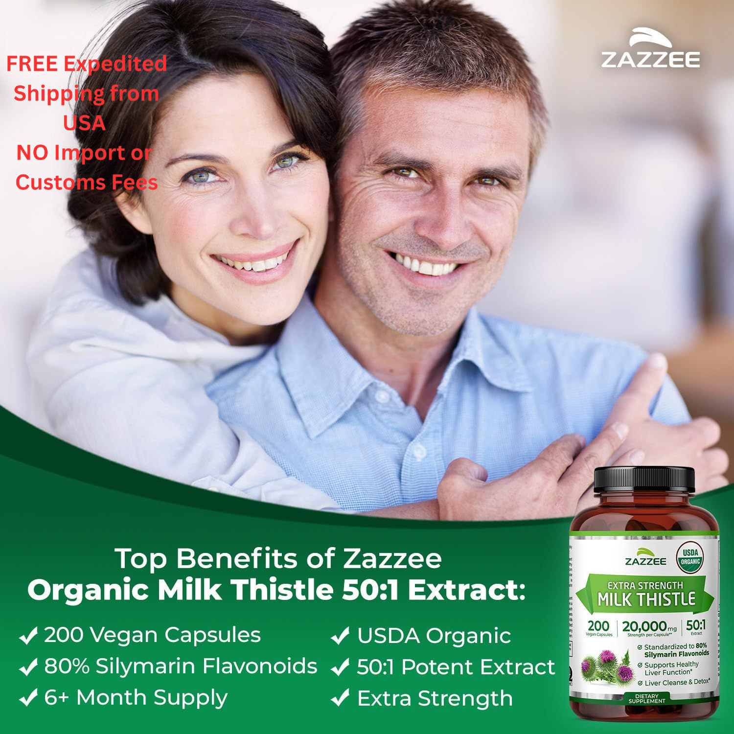 Zazzee USDA Organic Milk Thistle 50:1 Extract, 80% 200 Count (Pack of 1)