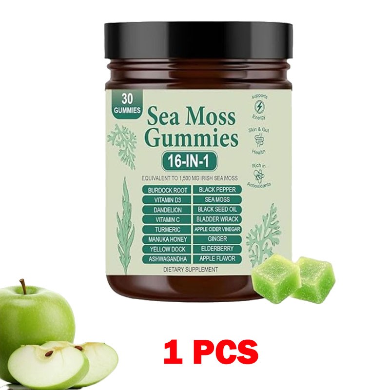 16 Organic 1 | Sea Moss Gummy Extract Irishmoss in 6000Mg | Green Apple Flavor