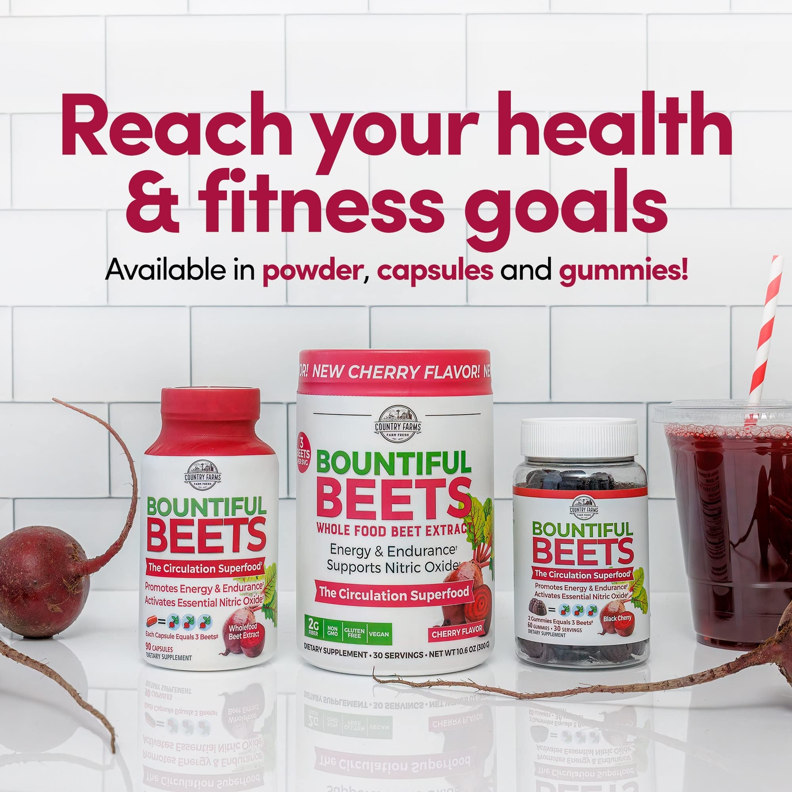Country Farms Bountiful Beets Powder 30 Servings Cherry Flavor Circulation Su…