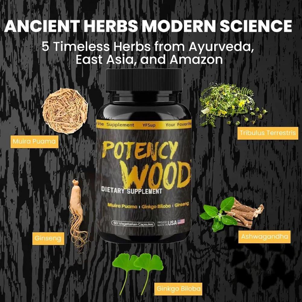 60pcs Potency Wood Capsule Dietary Herbal Natural Supplement, Formula USA Made