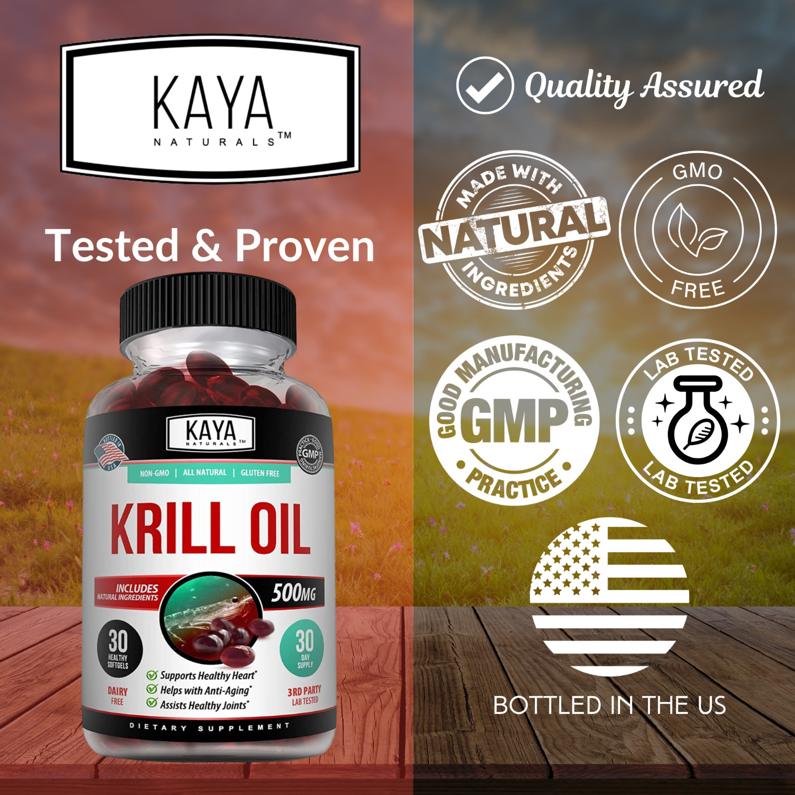 Krill Oil 500 mg With Omega-3, EPA, DHA, and Astaxanthin Supplement