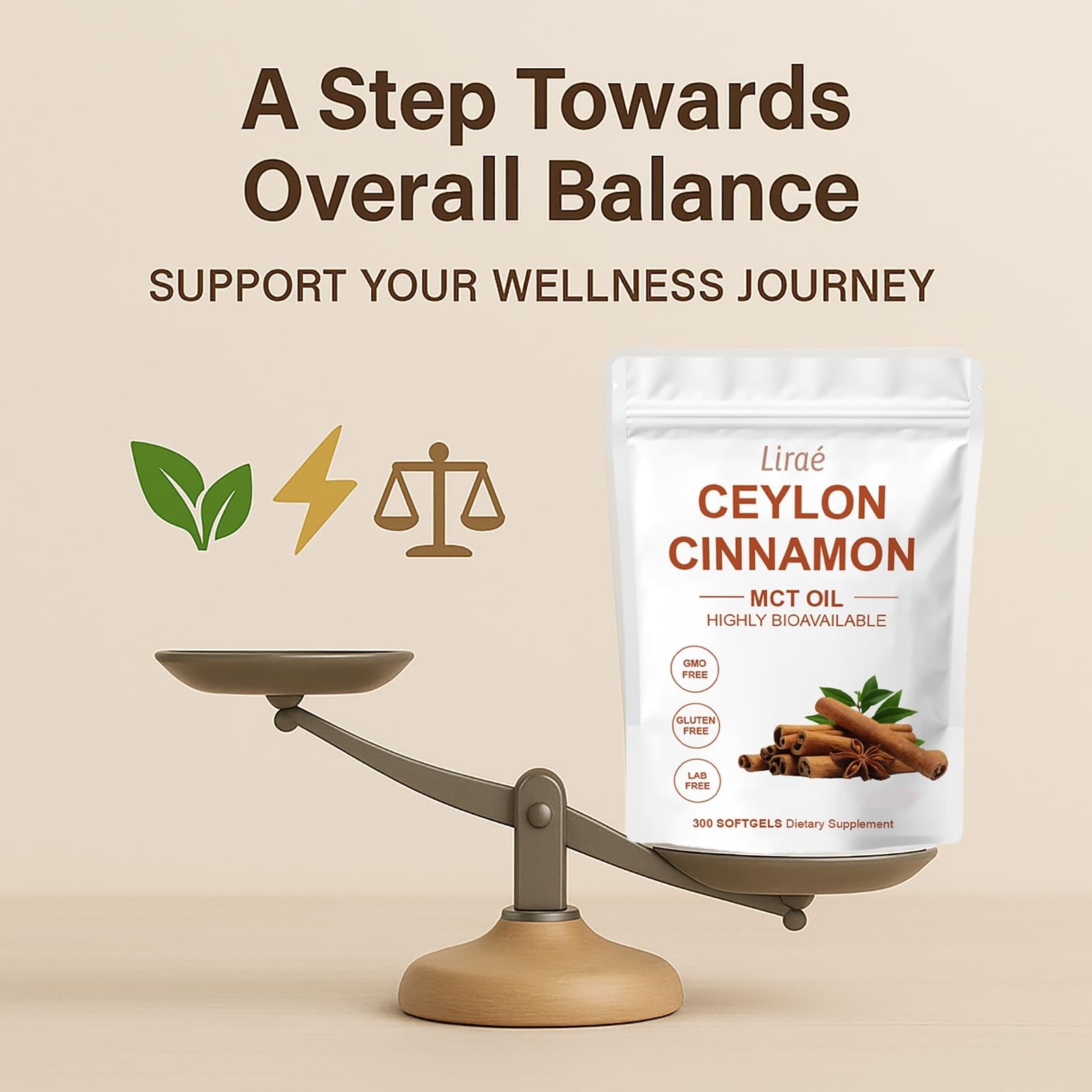 Ceylon Cinnamon Softgels with MCT Oil – 300 Non-GMO, Gluten-Free, Easy to Swallo