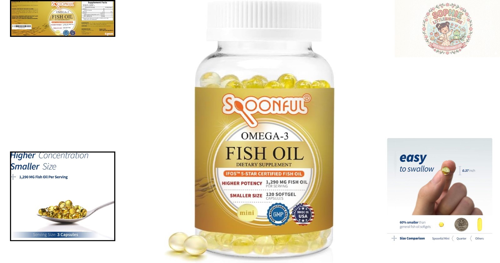 Easy-to-Swallow iFOS Certified Mini Omega 3 Fish Oil, 120 Softgels for Wellness