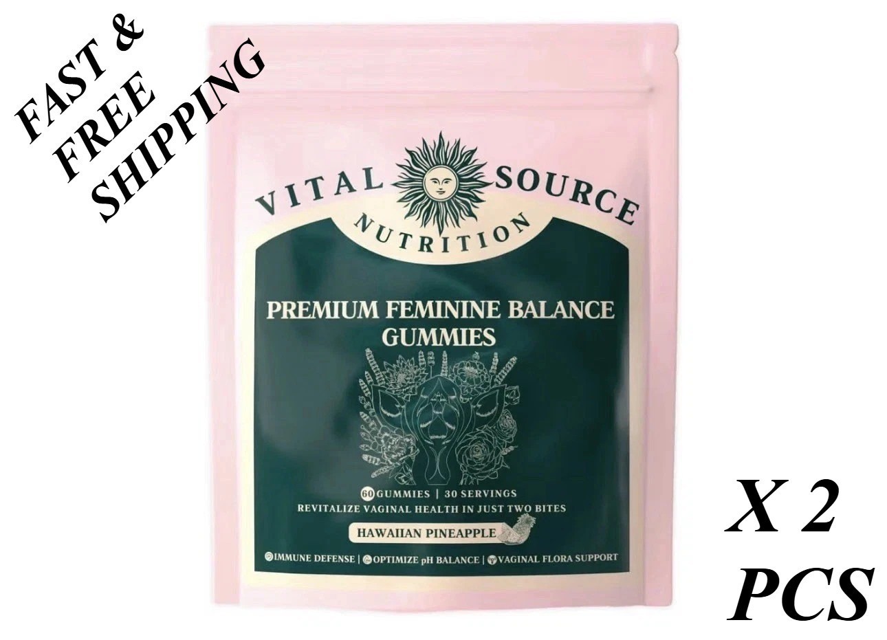 2 PACKS—NEW LUXRY Vital Source Nutrition Premium Feminine Balance Gummies 60