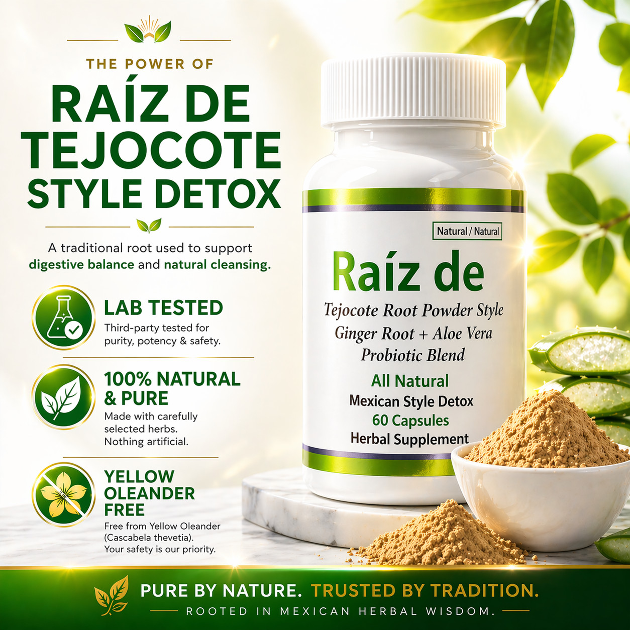 Raiz DE All Natural Mexican Detox w Hawthorn Root Tejocot Powder and Ginger Root