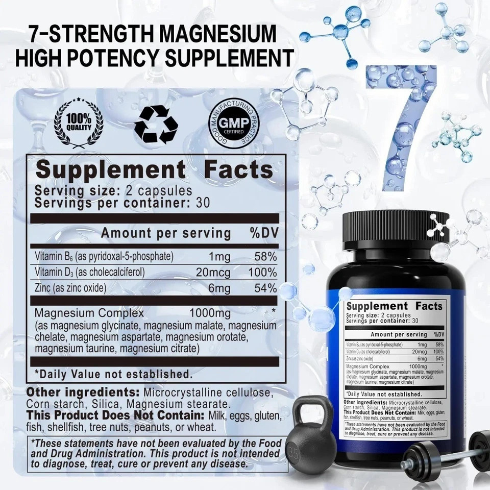 Genuine Viyouth 7-in-1 Magnesium Complex 1000mg, 60 Capsules with Zinc