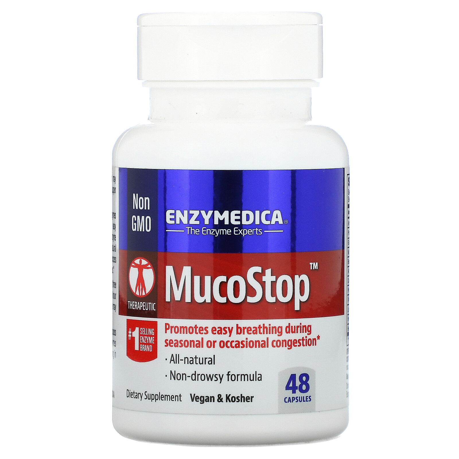 Enzymedica MucoStop 48 Capsules Casein-Free, Dairy-Free, Egg-Free, Gluten-Free,