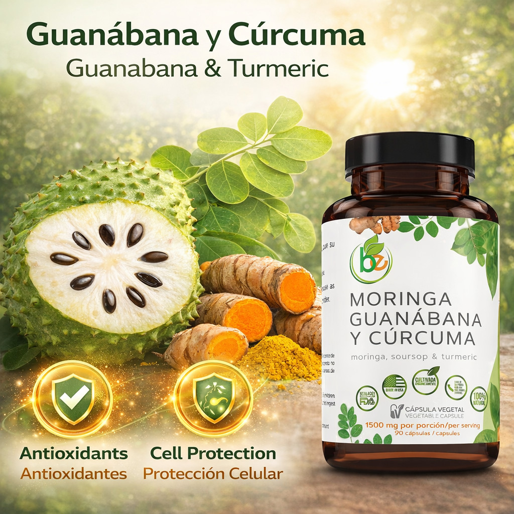 Moringa, Guanabana y Cúrcuma (Moringa, Guanábana y Cúrcuma) 90 cápsulas 1500 mg