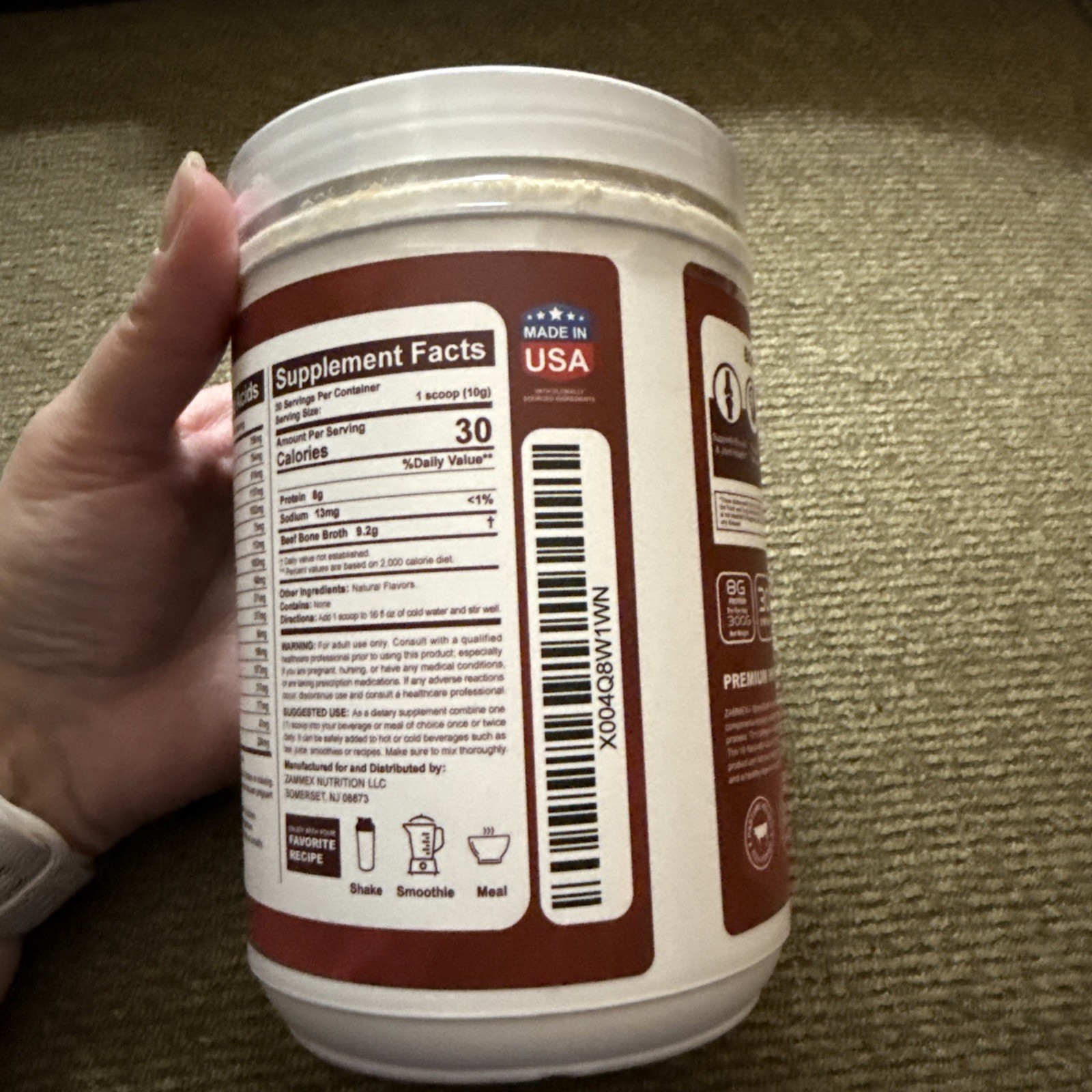 Zammex Nutrition Bone Broth Protein 10.59 oz PLEASE READ NOTE SEALED 12/2028