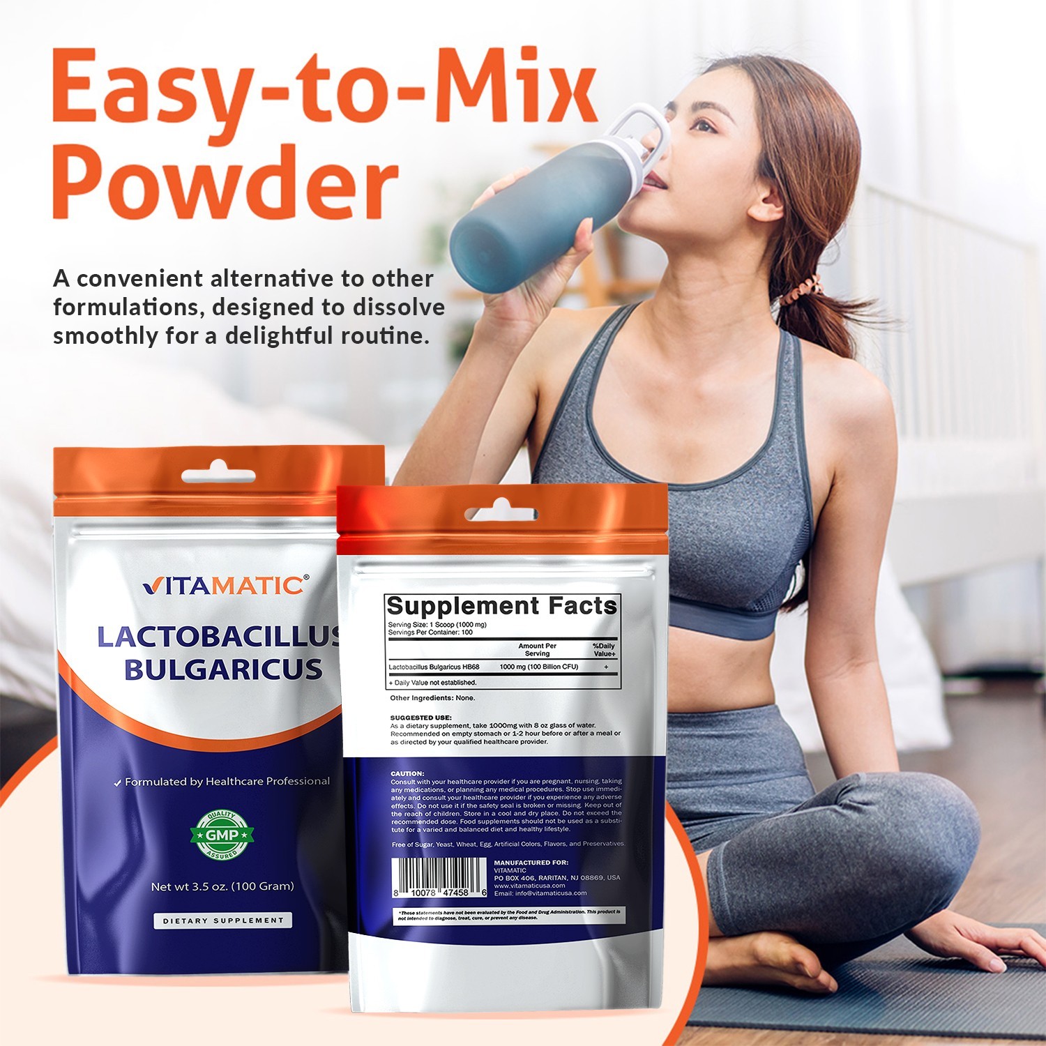 Vitamatic Lactobacillus Bulgaricus Probiotic Powder – Digestive Support – 100 Gr