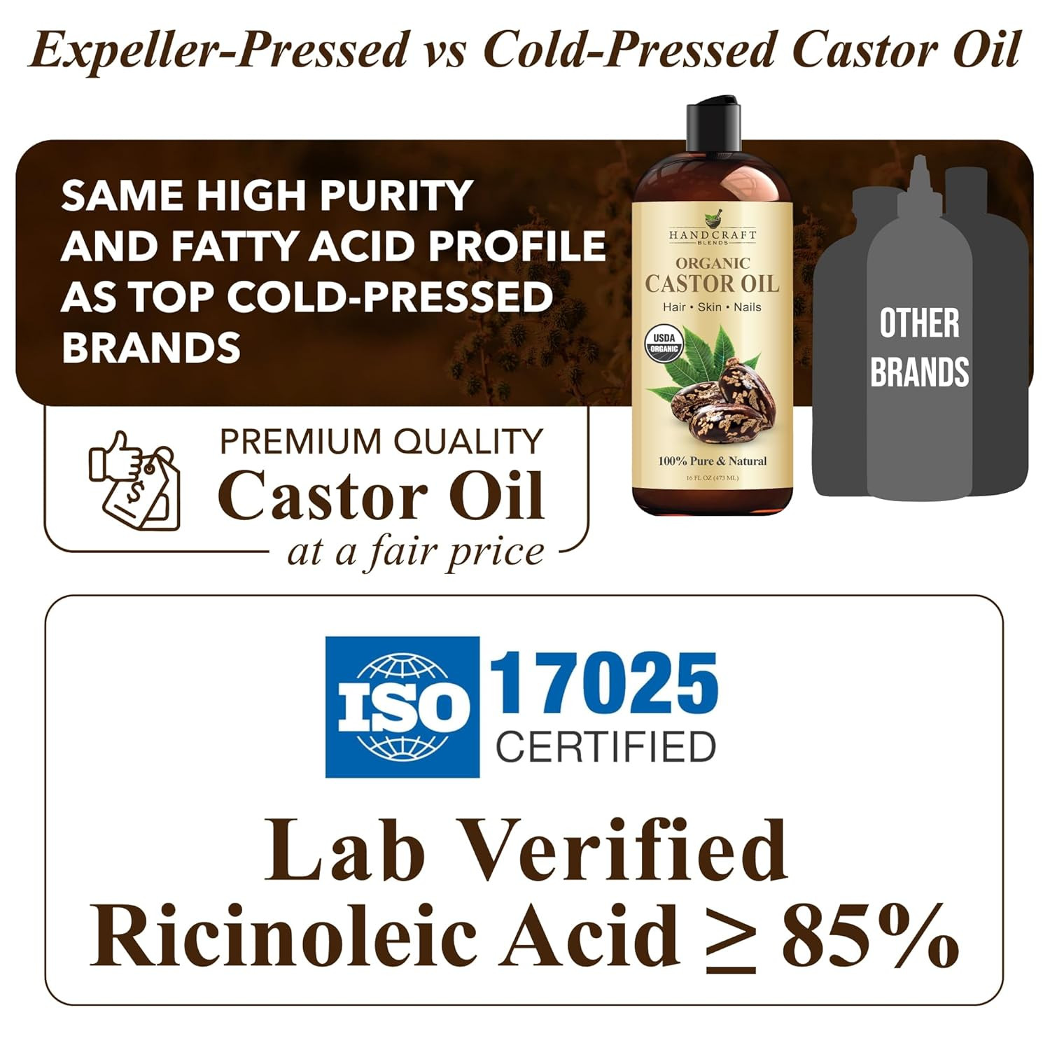 Handcraft Blends Organic Castor Oil 16 Fl Oz | 100% Pure and Natural | Premium G