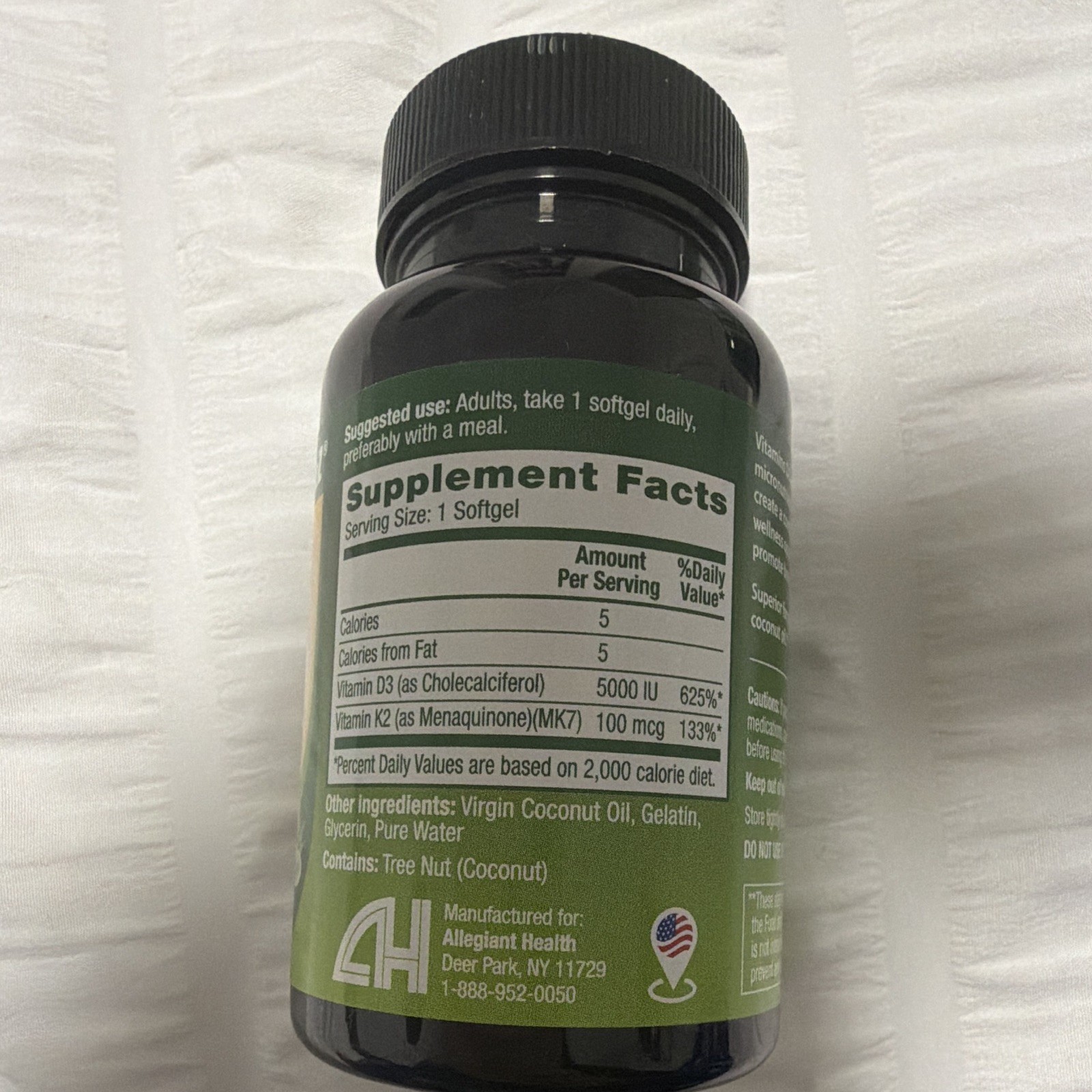 HealthA2Z Vitamin D3 + K2 Bone & Immune Support 5000 IU + 100 mcg 90 Softgels