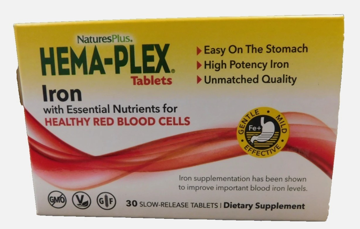 Natures Plus Iron Hema-Plex 30 Slow Release Tablets-07/2028+