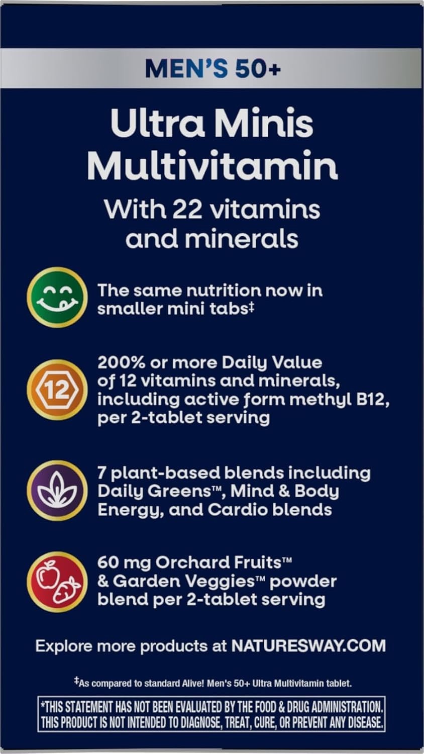 Nature’s Way Alive! Men’s 50+ Ultra Minis Multivitamin, 180 Count (Pack of 1)