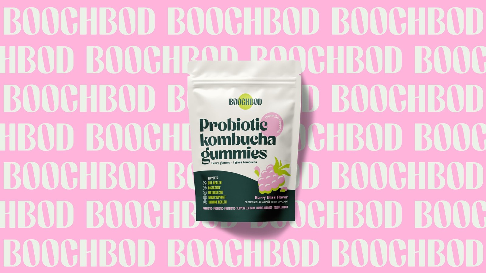 BoochBod – Probiotic Kombucha Gummy – Prebiotics, Probiotics, Postbiotics, Fiber