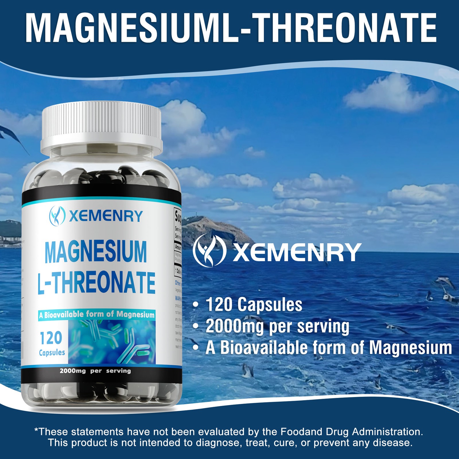 Magnesium L-Threonate 2000mg – Brain & Nervous System Health, Memory and Focus