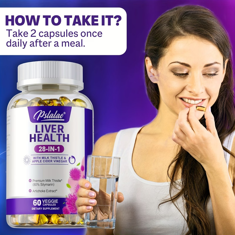 Liver Health Supplement Dandelion Milk Thistle ACV Turmeric 60 Capsules