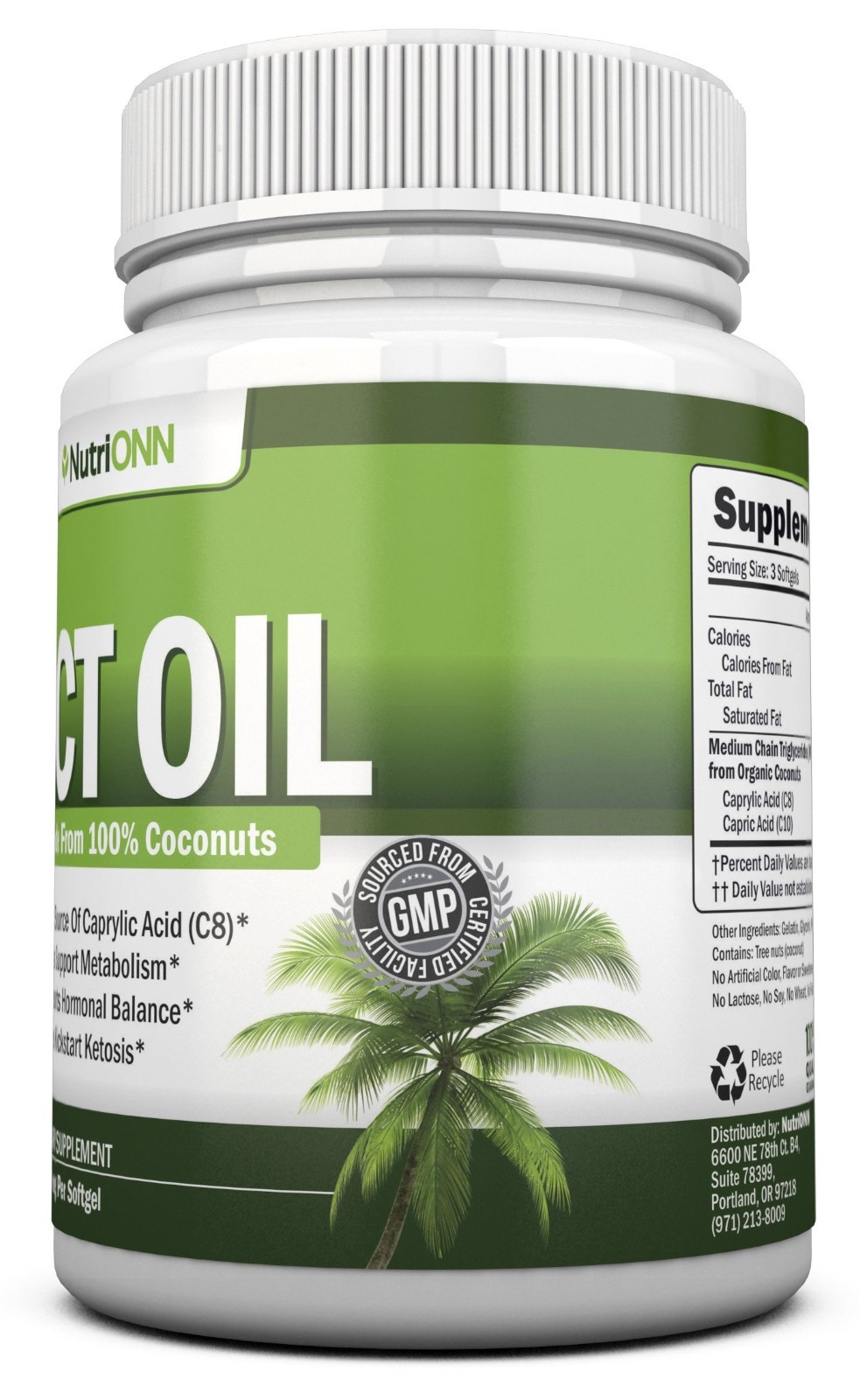 MCT Oil 3000mg – 180 Softgels – Organic Coconut, Non-GMO, Cold Pressed, Paleo –