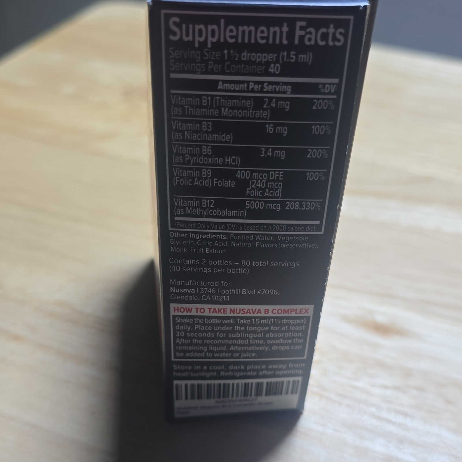 Nusava Vegan Vitamin B Complex Drops B1 B6 B12 Niacin Folate Raspberry 2 fl oz