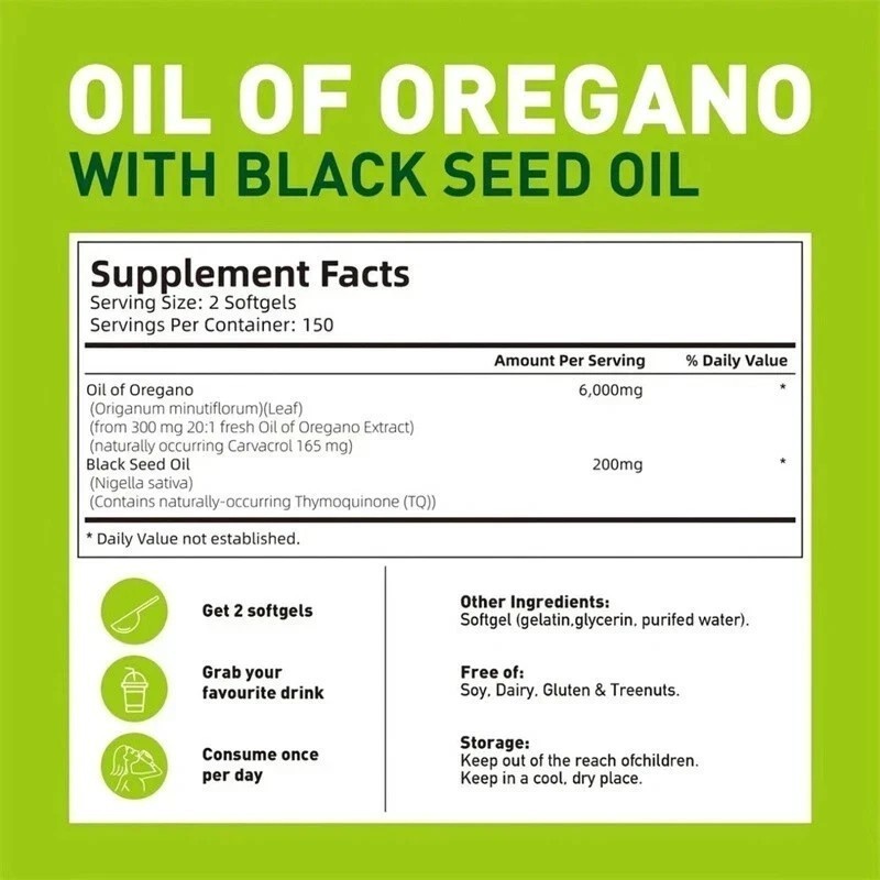Oil of Oregano 300 Softgels with Black Seed Oil – 6000mg Oregano Oil NEW