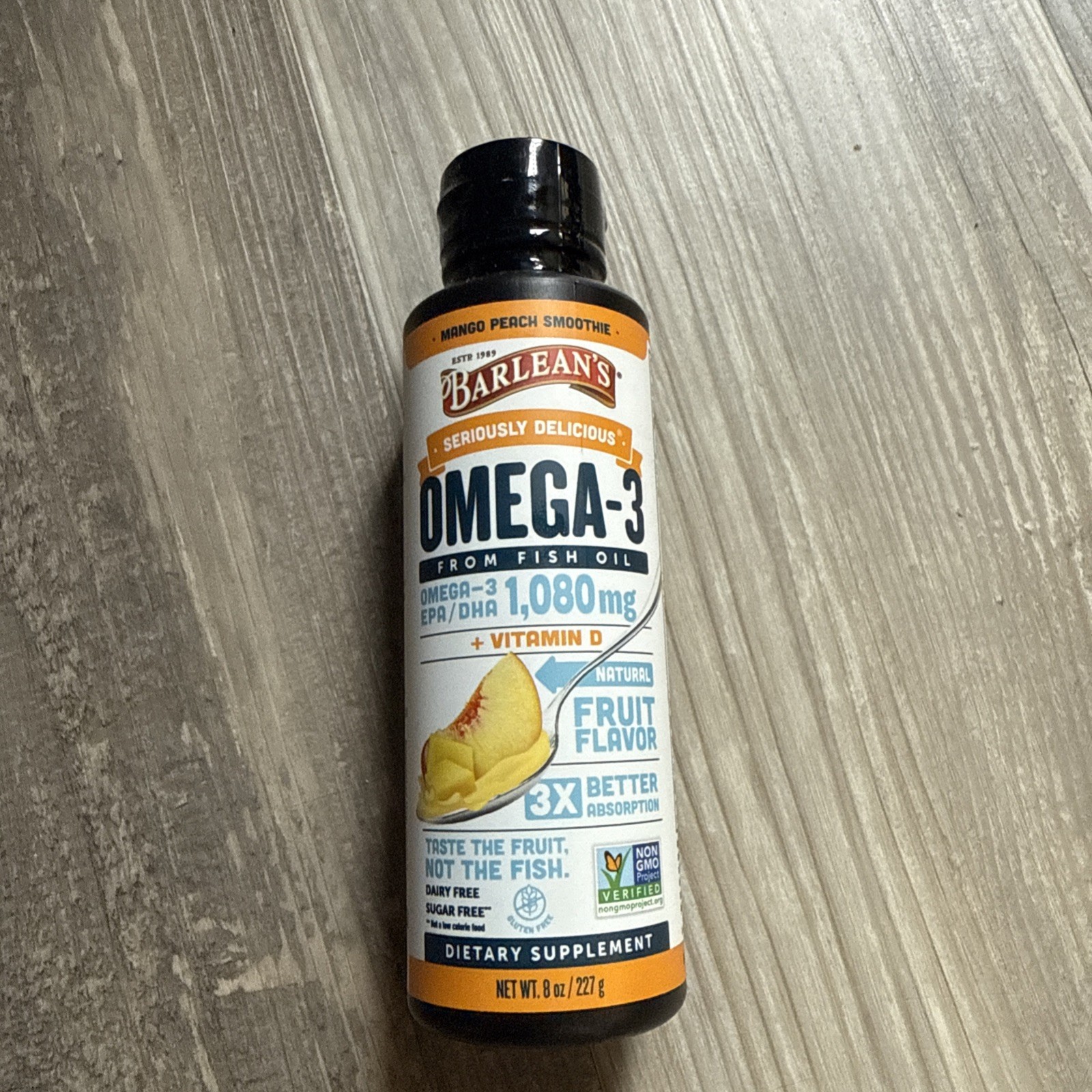 BARLEAN’S Seriously Delicious®, Omega-3 Fish Oil, Mango Peach 1,080 mg, 8 oz.