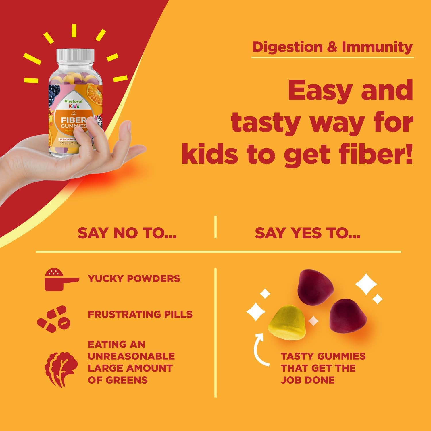 Kids Prebiotic Fiber Gummies Digestive Support Vegan 60 Count