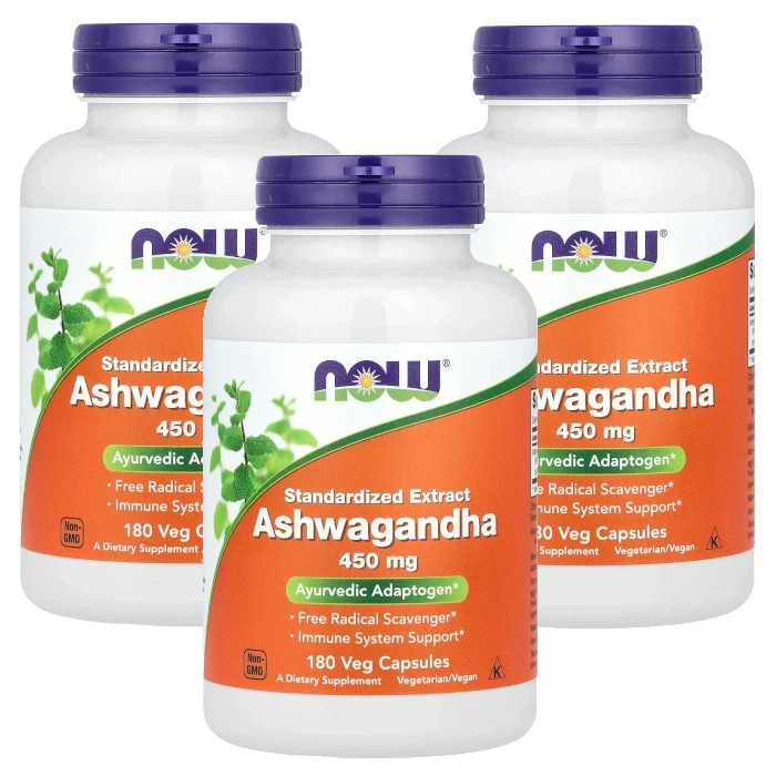 Now Ashwagandha (450mg) 180 Vcaps Each (Pack of 3)